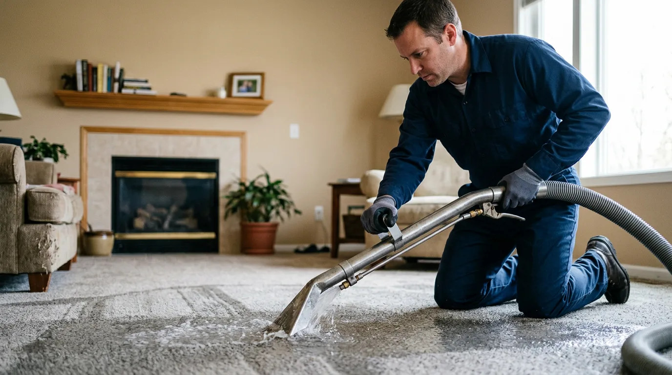 Water damage restoration technician working near Allen, KS
